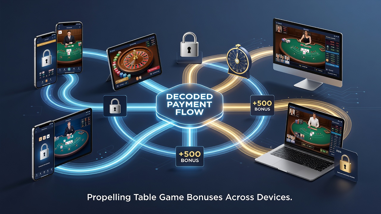 Illustration of synchronized bonus activation across smartphone, tablet, and desktop screens