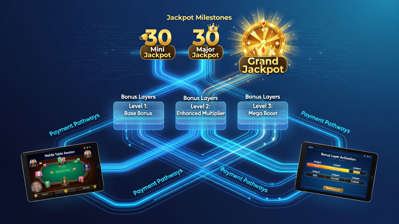 Illustration of jackpot progression linked to mobile payments and bonus layers