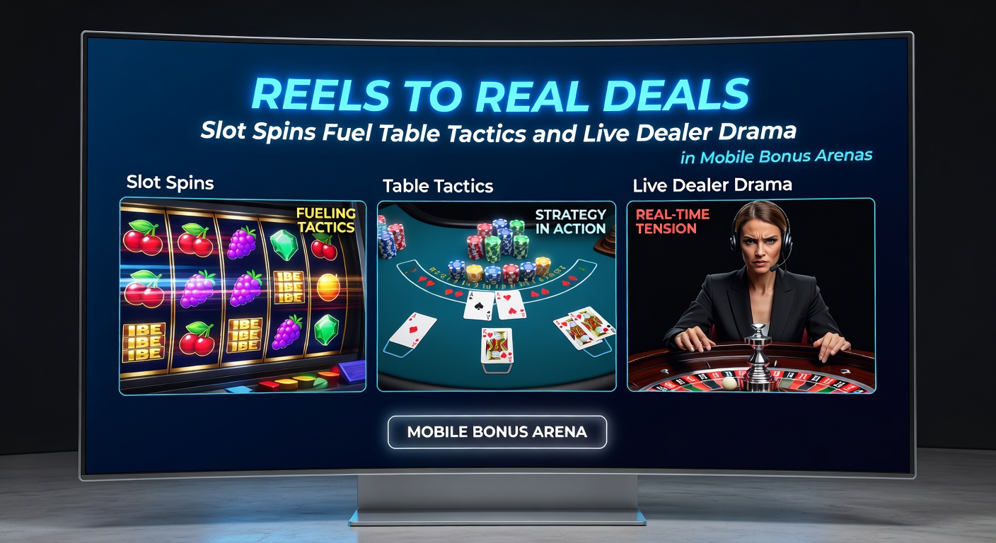 Live dealer captivating players at a mobile roulette wheel surrounded by slot bonus notifications and table strategy overlays