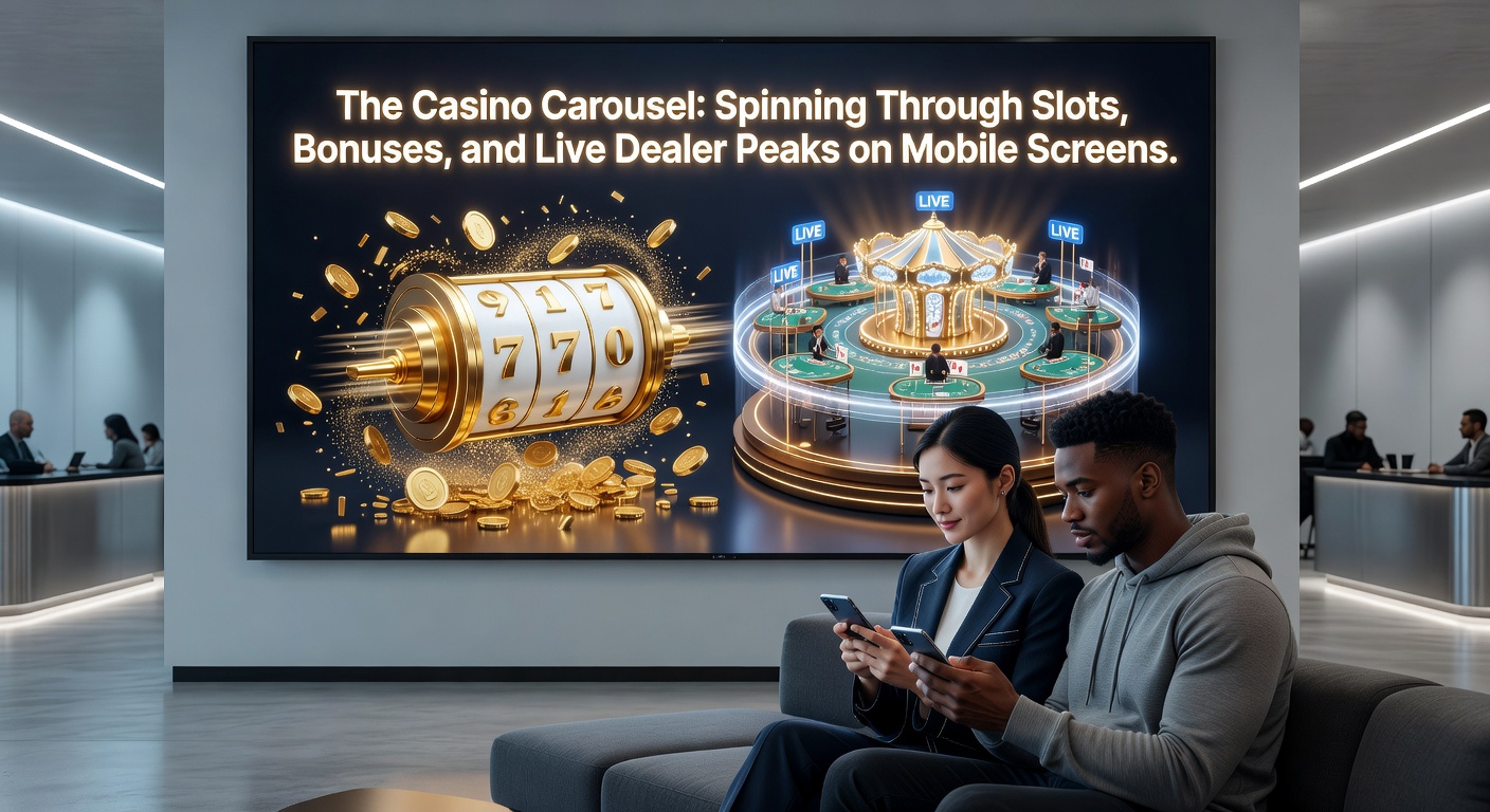 Close-up of a hand holding a phone with live blackjack dealer on screen, surrounded by slot icons and bonus notifications
